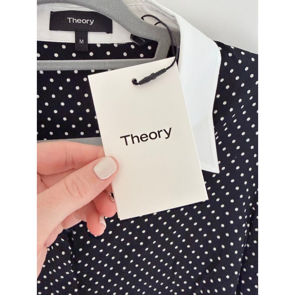 NWT Theory Contrast Straight Shirt in Polka Dot Crepe-Size M - Picture 4 of 8